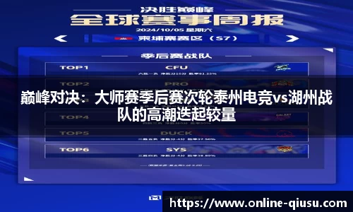 巅峰对决：大师赛季后赛次轮泰州电竞vs湖州战队的高潮迭起较量